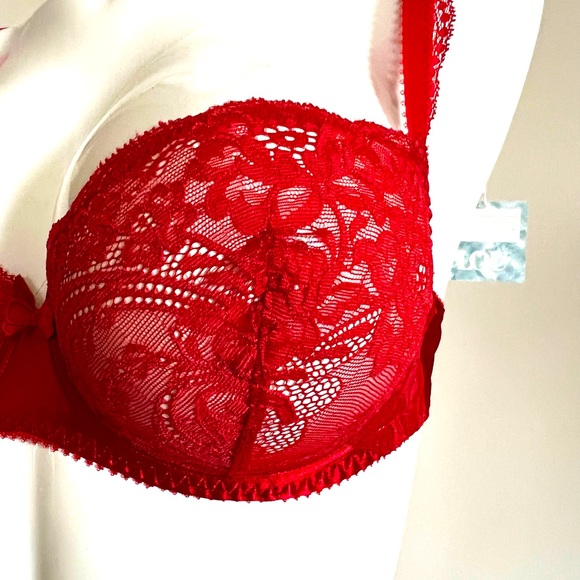 Vintage Lou from Paris, France, Satin & Lace Underwire Red Bra NWT - Picture 4 of 13